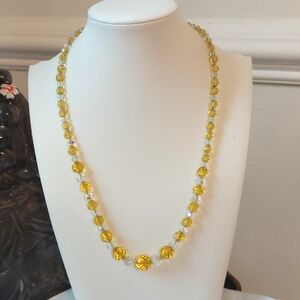 Necklace, Sterling Clasp,‎ Crystals, Butter Yellow and Clear Graduated Sizes